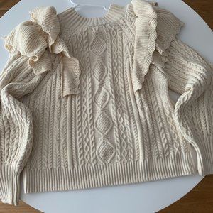 VICI Oversized Beige Sweater with Ruffled Sleeves